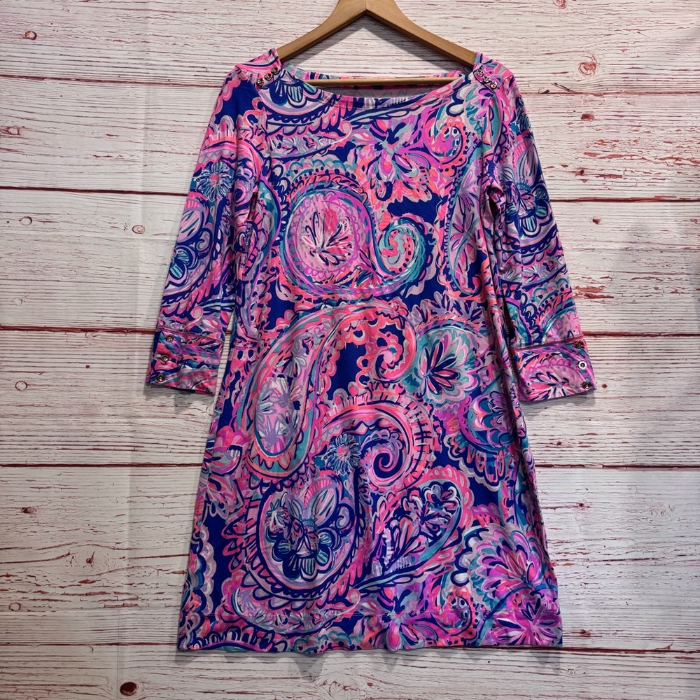 Lilly Pulitzer UPF 50+ Sophie Dress in Blue Currant Drop Me A Lime Sz M - Picture 5 of 15